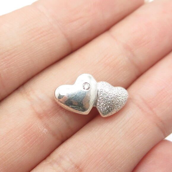 Other - 925 Sterling Silver Real Diamond Accent Heart Couple Slide Pendant